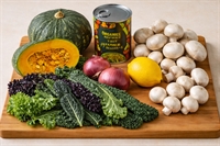 Picture of Roasted Squash with Fava Bean Purée, Mushrooms & Lemon Greens