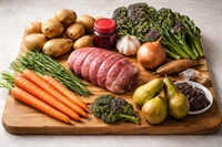 Picture of Roast Venison with Redcurrant Sauce, Pear & Chocolate Crumble