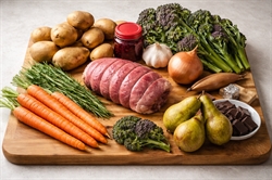 Picture of Roast Venison with Redcurrant Sauce, Pear & Chocolate Crumble